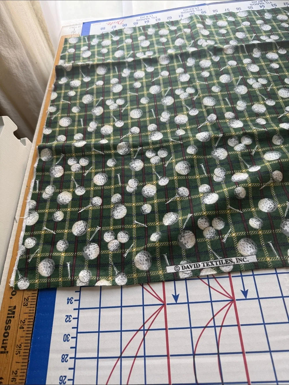Vintage David Textiles Golf Ball Tartan Flannel Fabric 3 Yards 44” Cotton